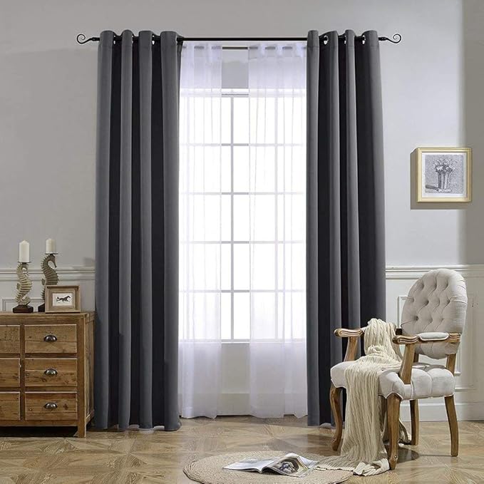 NICETOWN Bedroom Grey Blackout 120 inch Curtains - Triple Weave Energy Saving Thermal Insulated Solid Grommet Blackout Draperies for Patio, W52 x L120, 2 Panels