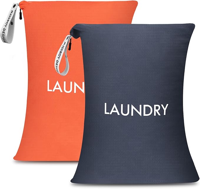 MissBoy 2 Pack Laundry Bags, Nylon Washable Wet Dry Bag, Travel Laundry Bags for Dirty Clothes, Swimming Bathing Suit Workout Wet Clothes Bag