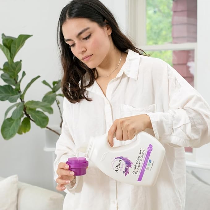 AspenClean Natural Laundry Detergent Lavender & Lemongrass - 100% Natural, Organic, HE Liquid Laundry Detergent - Vegan, Cruelty-Free, Biodegradable - Safe for Babies, Pets & Kids - EWG Certified (2