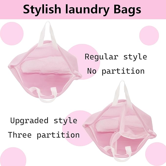 2 Pcs Special Zoning laundry bag for delicates with handles mesh laundry bags washing machine laundry totes travel storage and sorting bag (Pink2)