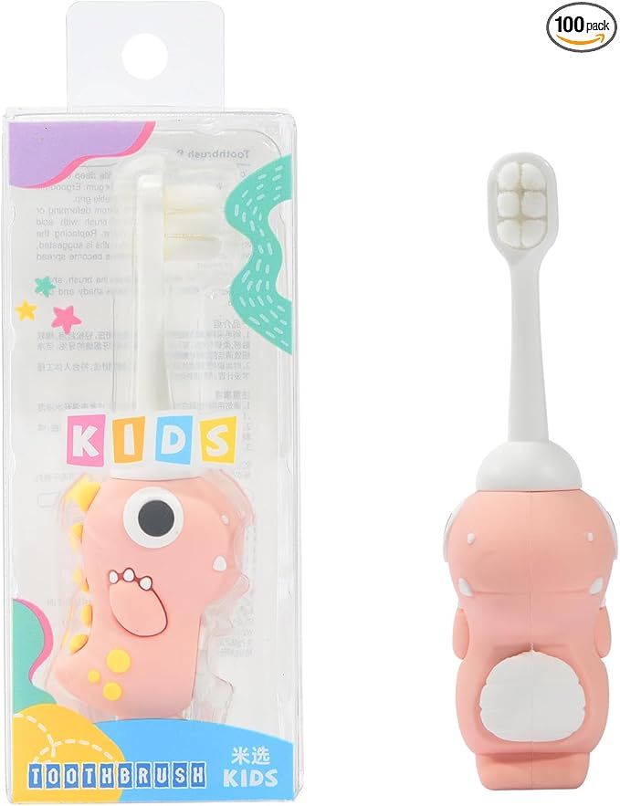 Neverfade Dinosaur Kids Toothbrush - Extra Soft Wide Head Toothbrush Tor Baby, 0.08mm Soft Filament Toddler Toothbrush for Kids 2-4,Make Brushing Fun and Protect Kids Delicate(Pink)