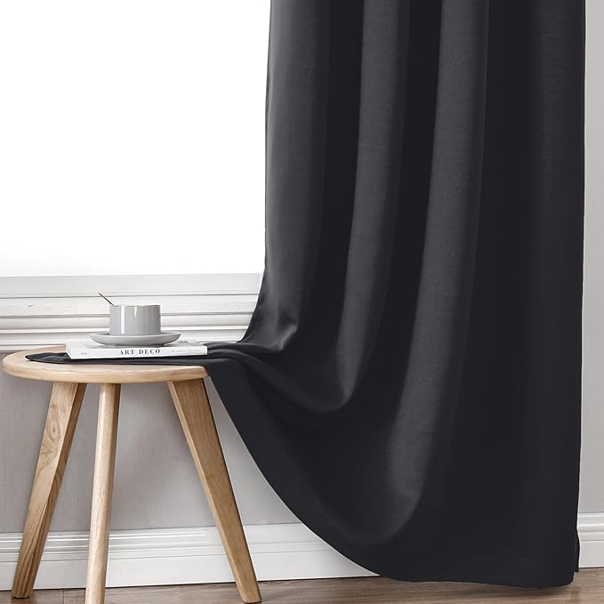 ChrisDowa 100% Blackout Curtains 90 inch Long for Bedroom with Black Liner, 2 Thick Layers Total Blackout Thermal Insulated Grommet Long Window Curtains 2 Panels Set (Dark Grey, 52 x 90 Inch)