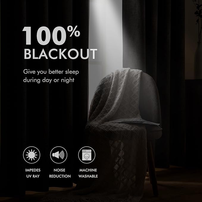 MIULEE Linen Texture Curtains for Bedroom Solid 100% Blackout Thermal Insulated Dark Grey Curtains Grommet Room Darkening Curtains/Draperies Luxury Decor for Living Room Nursery 52x72 Inch (2 Panels)