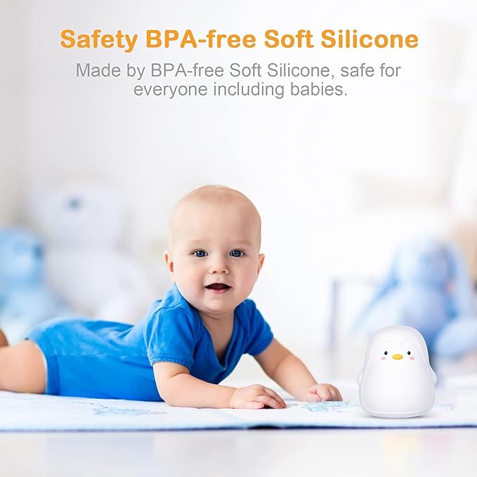 Penguin LED Night Light for Kids, Cute Nursery Color Changing Kids Night Light with Tap Control, USB Rechargeable Portable Squishy Silicone Soft Lamp Gifts for Baby Girls Boys Toddler Children Bedroom