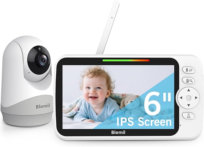 Upgrade Video Baby Monitor with Camera and Audio 6" Large Screen, 35-Hrs Battery, No WiFi Baby Monitor, Remote Pan/Tilt/Zoom Camera, 2-Way Talk, Night Vision, Temperature, 1000ft Range