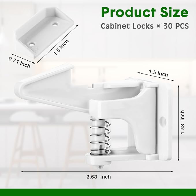 Tuanse 30 Pcs Cabinet Locks Invisible Safety Drawer Latches with Screws Self Adhesive Cabinet Drawer Locks for Home Kitchen Furniture Door Latches(White)