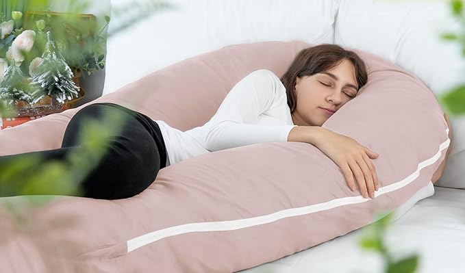 Meiz Pregnancy Pillows, Cooling Pregnancy Pillows for Sleeping, Maternity Pillow for Pregnant Woman, 65" Pregnant Pillows for Sleeping with Cooling Jersey Cover, Apricot