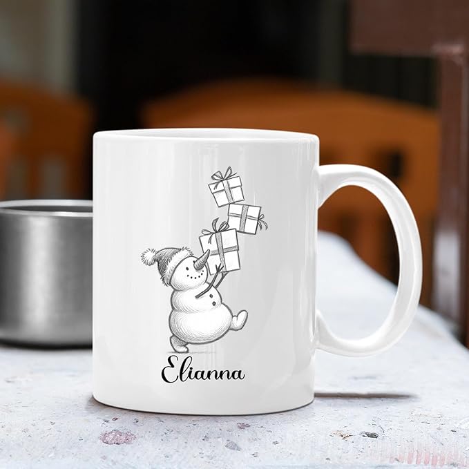 Customized Snowman White Coffee Cups Gift For Daughter Son Kids, Unique Snowman Accent Coffee Mug 11 15 Oz, Personalized Name Snowmen Ceramic Teacup Gift For Boyfriend Girlfriend Birthday Christmas