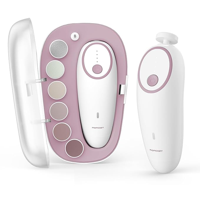 Momcozy Baby Nail File Electric, Rechargeable Baby Nail Clipper, Gentle Baby Nail Trimmer Electric with Night Light, 7 Grinding Head Replacement Pads, Pink