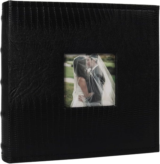 RECUTMS Mini Photo Album 4x6 100 Photos Book with Memo Areas, Leather Cover with Front Window,Small Photo Album for Wedding Trip Birthday Anniversary (Black)