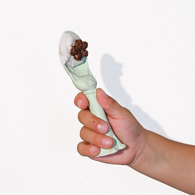 Made in USA Spoon la la Toddler Utensils Set - 6 Pack (3 Spoons & 3 Forks for Kids) - Self-Standing 3D Ergonomic Cat & Dog Handles - BPA-free, Dishwasher Safe, Baby Silverware (Pink, Yellow, Mint)