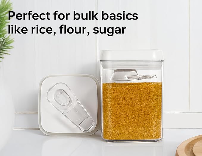 Felli Flip Tite Food Storage Container with Scoop & Lid 5" LARGE Airtight Ring Top, Acrylic Canister Jar for Sugar Flour Baking Powder Protein Rice Pasta Kitchen Organizer Gift Set (10pk, Variety)