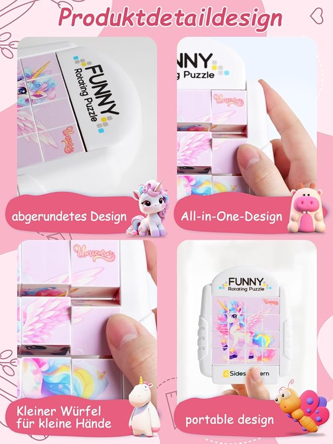 16-Piece Rotating Puzzles for Kids 4-6, Toddlers Puzzles 2-4, Road Trip, Airplane Activities Game, Travel Toys - Brain Teaser, Fine Motor Skills - Birthday Gifts Boys & Girls - Pink Alicorn