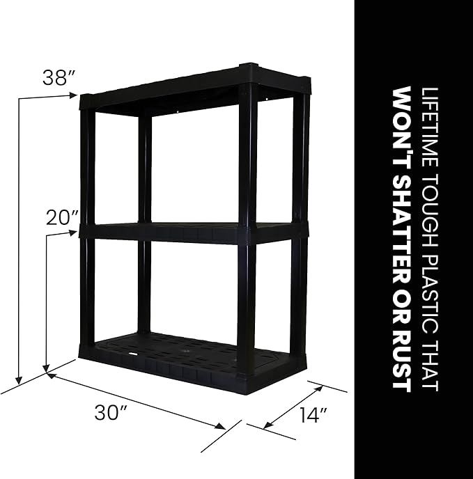 Oskar Storage Shelves - Bathroom Wall Organizer, Kids Room Toys Book Shelf, No Drill Heavy Duty, Kitchen Closet Garage Outdoor 3 Tier Stackable Plastic Shelving Unit