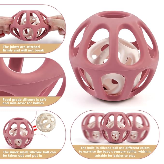 MCGMITT Sensory Balls for Baby, Food Grade Stretchy Silicone Infant Ball, Easy Grasp Ball for Babies 0-12 Months BPA-Free Montessori Learning Toy, Developmental Teething Toys Baby Shower Gifts