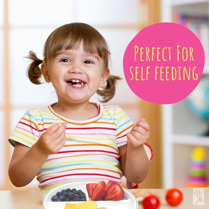 Elk and Friends Kids 6.7” Porcelain Divided Plates with Silicone Suction Sleeves | Suitable for Babies/Kids/Toddlers | Microwave & Dishwasher Safe | Non Slip | Snack Dishes | 4 Pack