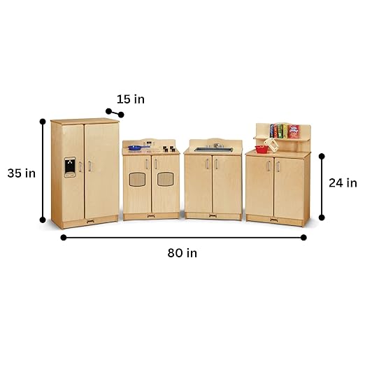 Jonti-Craft 2411JC Culinary Creations Play Kitchen, 35 x 80 x 15 inches, Natural Wood, 4 Piece Set