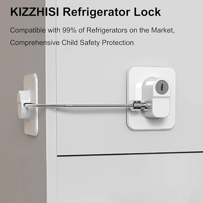 Fridge Lock (2 Pack),Refrigerator Lock with Keys,for Fridge, Cabinet Locks, Drawers, Dishwasher, Toilet and Child Safety Cabinet Locks, 3M Adhesive No Drilling (White)