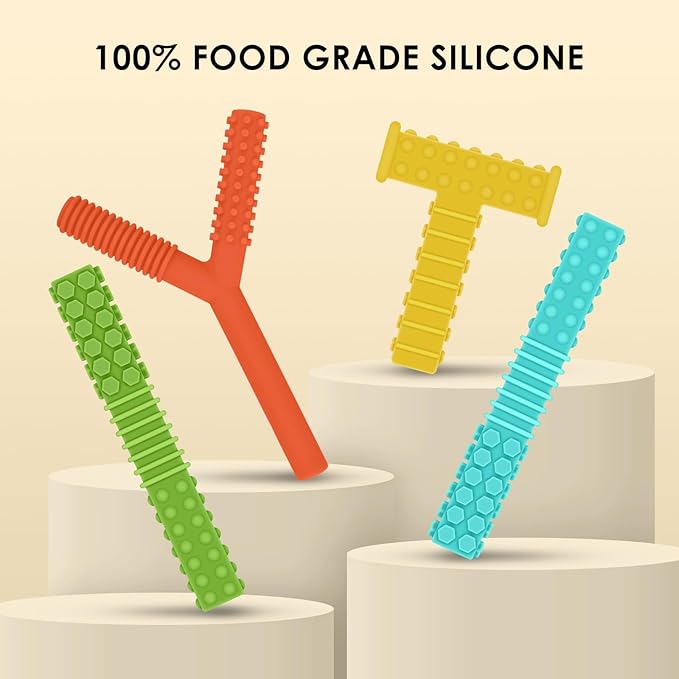 ERKOON Sensory Chew Toys for Autistic Children, 4 Pack Silicone Chewy Tube Oral Motor Tools for Sensory Kids with Autism, Biting, ADHD, SPD, Chewies with Special Needs, Teething Sticks Toys (4 Pack#3)