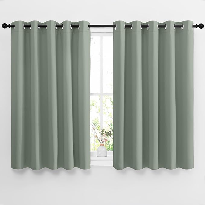 NICETOWN Blackout Greyish Blue Curtains for Bedroom - Window Treatment Thermal Insulated Grommet Solid Drapes Energy Saving Sound Reducing for Basement, 2 Panels, W66 x L54