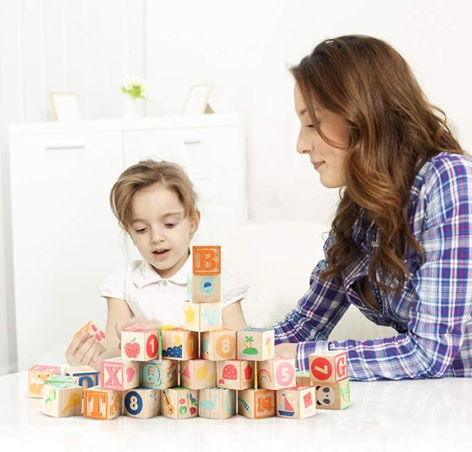 Joqutoys ABC Wooden Building Blocks for Toddlers 1-3 Large, 26 PCS Alphabet & Number Stacking Blocks, Educational Learning Toys for Boys Girls Kids Gifts 1.65''