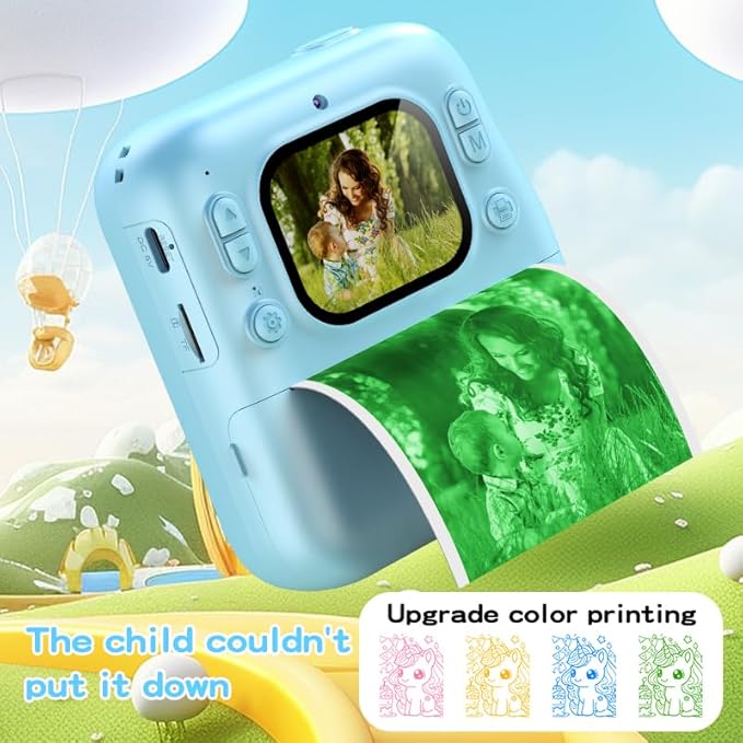 Instant Print Camera for Kids, 2.0" IPS Screen with Video Recording, 32GB Expandable, 1800mAh Battery, Includes 40+ Zink Paper, Birthday Gift for Girls Boys Age 3-12