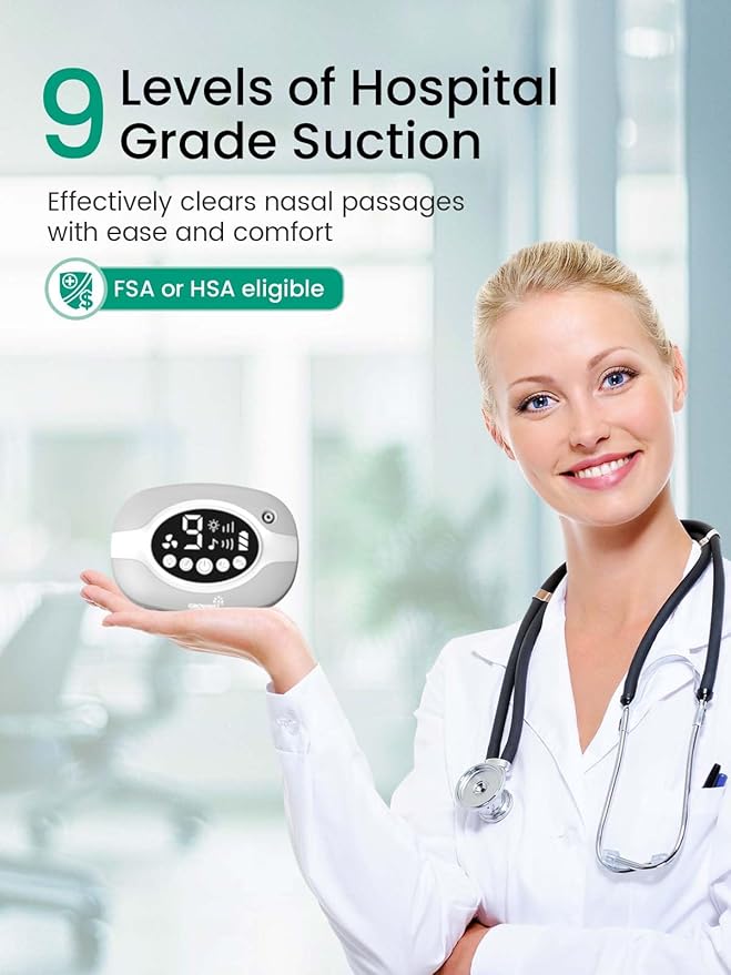 GROWNSY Electric Nose Suction for Baby, Hospital-Grade Nasal Aspirator with Night Light,Soothing Lullabies, Baby Nose Sucker with 9 Adjustable Suction Levels