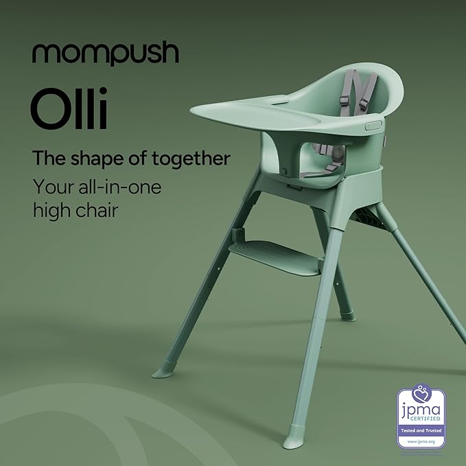Mompush Olli 7-in-1 Convertible High Chair for Babies and Toddlers – Adjustable Height & Footrest, Dishwasher-Safe Tray, Compact Foldable Design for Easy Storage & Travel, Lightweight Yet Durable