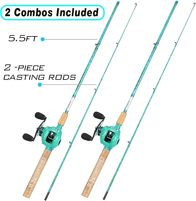 Sougayilang Fishing Rod and Reel Combo, 2-Piece 5-Foot 6-Inch Graphite & Fiberglass Rod, Durable and Strong, Quickset Anti-Reverse Fishing Reel (1Pack/2Pack)