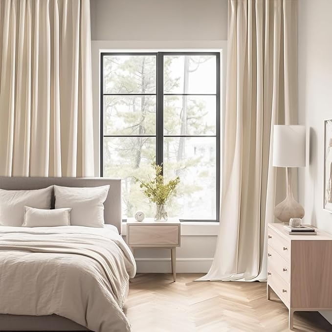 MIULEE Back Tab Cream Beige Curtains 84 Inch Length 2 Panels Set for Living Room Bedroom, Ivory Rod Pocket/Pinch Pleated Light Blocking Thermal Insulated Room Darkening Blackout Curtain 84 Inches Long