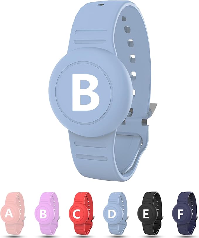 Waterproof Bracelet for AirTag Kids, Personalized Initial Letter Hidden Holder Compatible with Air Tag, Silicone Case for Airtag Adjustable Anti-Lost GPS Tracker for Toddler Child Elder, B