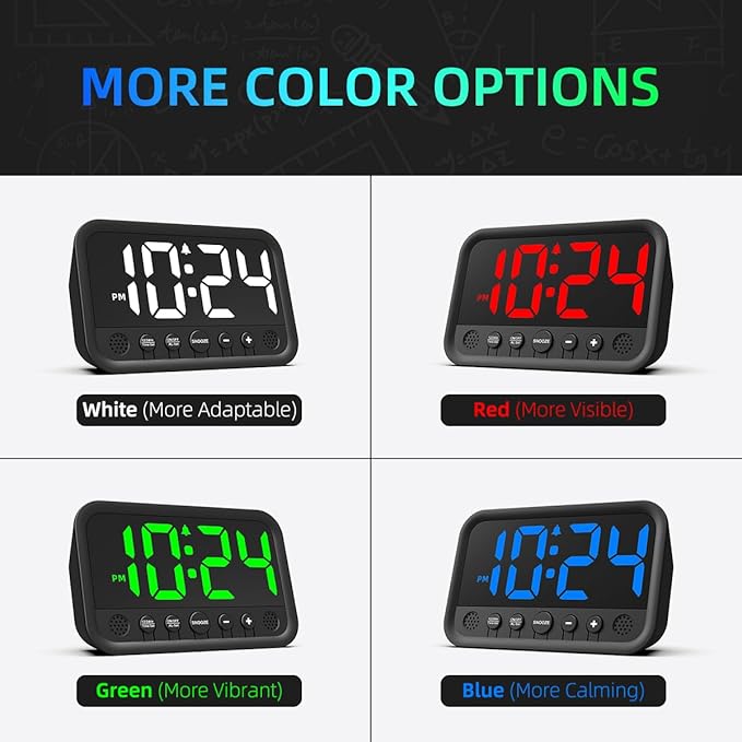 Small LED Digital Clock for Bedroom, Loud Alarm Clock for Heavy Sleepers Adults, Teens | Plug-In Electric Desk Clock | Simple Bedside Nightstand Clock with Adjustable Volume/Brightness/Snooze – Green