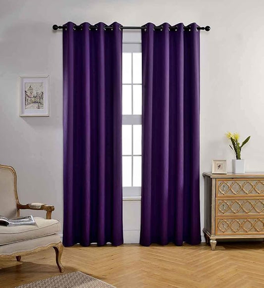 MIUCO Woven Textured Thermal Insulated Grommet Blackout Curtains for Living Room 2 Panels Drapery 52x84 Inch Purple