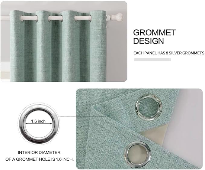MIULEE Linen Blackout Curtains and Drapes 100% Room Darken Thermal Insulated Grommet Window Panels with Coating 2 PCs W 42 x L 63 inches Seafoam Green
