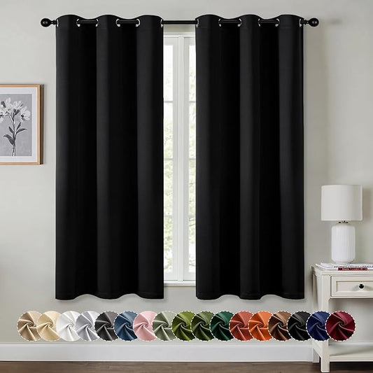 MIULEE Black Blackout Curtains - Bedroom Window Treatment Curtains Thermal Insulated Room Darkening Drapes for Living Room Kitchen Grommet Top Light Blocking Drapery, 40 x 50 Inches Long, 2 Panels