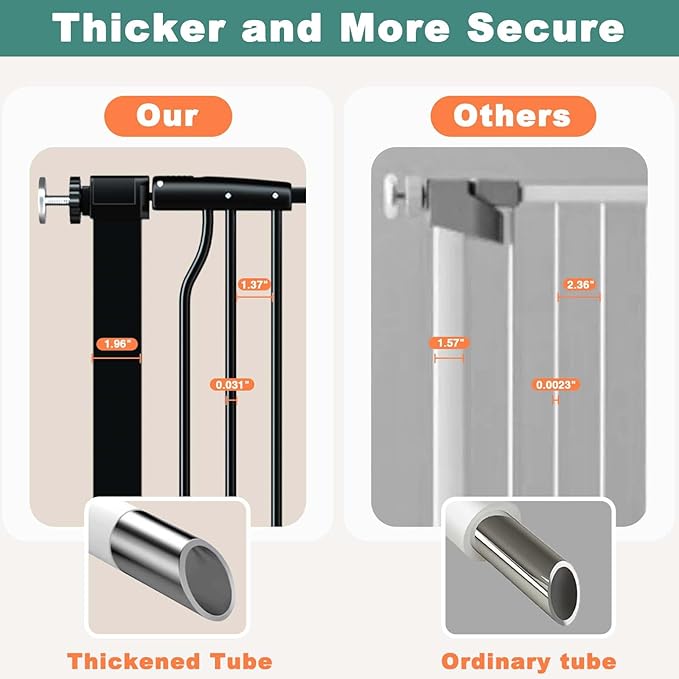 40.5" Extra Tall Baby Gate for Doorways, 54.8"-57.4" Extra Wide Pet Gate Pressure Mounted, Narrow Space Puppy Barrier Gates Indoor, No Drill Metal Safety Child Gate No Climb, Black