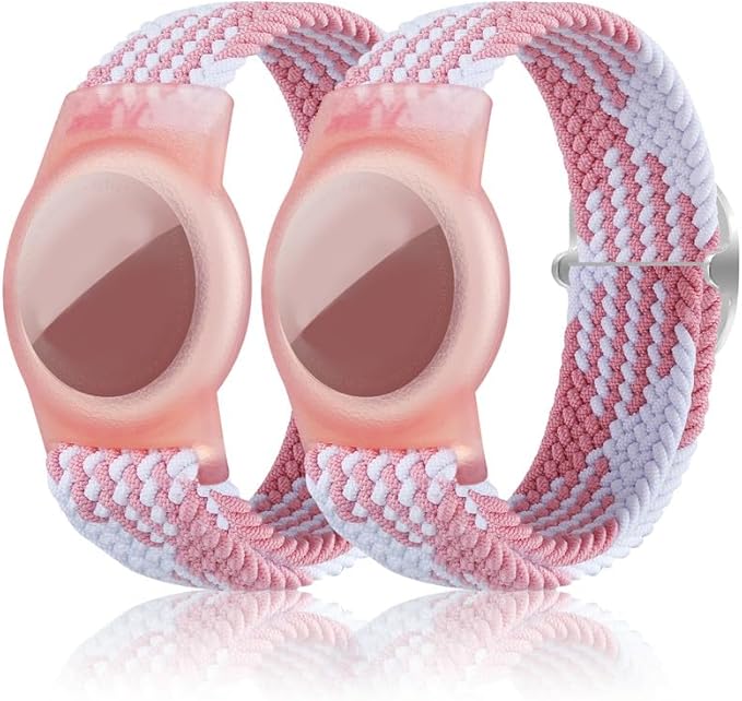 2 Pack Kids Bracelet Compatible with AirTag, GPS Kid Tracker Holder Braided Wristband for Apple Air Tag, 2022 Upgraded Nylon Adjustable Anti Lost Watch Band Fits Airtag for Kids Children Elders
