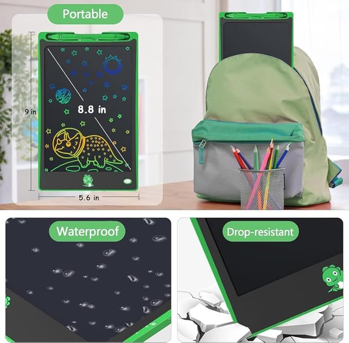 Hockvill LCD Writing Tablet for Kids 8.8 Inch, Toys for Girls Boys Drawing Pad for 3 4 5 6 7 Year Old Kid, Toddler Magnetic Doodle Board Travel Essentials Christmas Birthday Gift for Children (Green)
