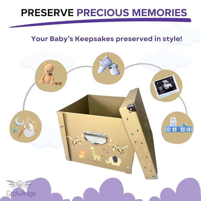 GroWings Baby Keepsake Box - Large Memory Storage for Newborns, Suitable for Boys and Girls, Strong, Durable, and Collapsible Gifts