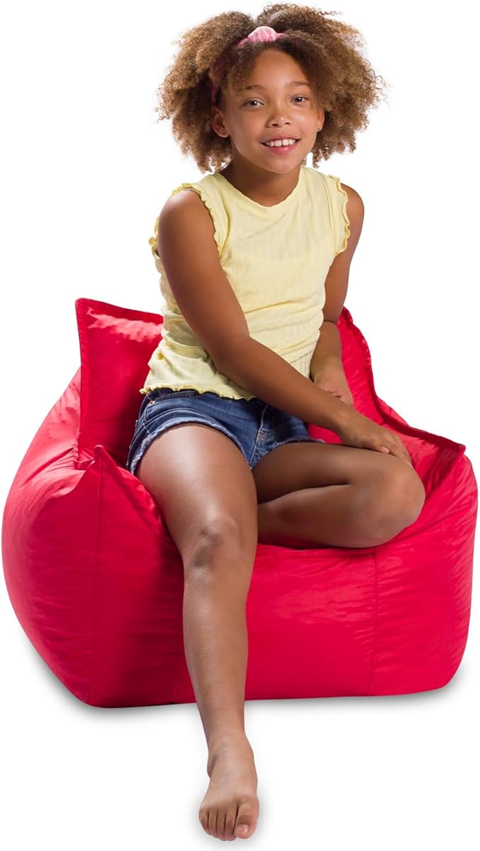 Posh Creations Bean Bag Chair Structured Comfy Seat Use for Gaming, Reading and Watching TV, Newport, Red
