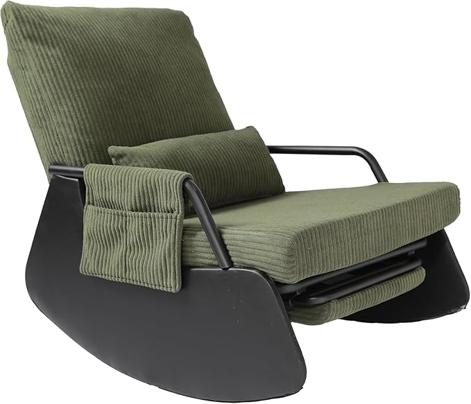 Rocking Chair for Nursery, Modern Upholstered Plush Seating Glider Recliner Chair with High Backrest and Side Pocket, Accent Armchair with Cushions for Living Room/Reading (Blackish Green)