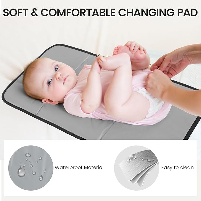 LOVEVOOK Diaper Bag Backpack, Baby Bag with Changing Station, Large Diaper Backpack for Mom Dads, Waterproof Leather Mommy Bag for Boy and Girl, Travel Essential Baby Shower, Black-Grey