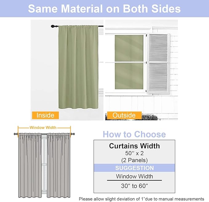 Simplebrand Ava Sage Green Blackout Curtains for Bedroom 96 Inches Long 2 Panels, Solid Thermal Insulated, Energy Saving Living Room Window Treatment Curtains Blackout Drapes, W50 x L96 Inch, Sage