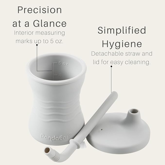 PandaEar Silicone Training Cup, 3 Pack Baby Drinking Sippy Cups with Straw for Baby and Toddler 6 Months+ (Brown/Pink/Gray)