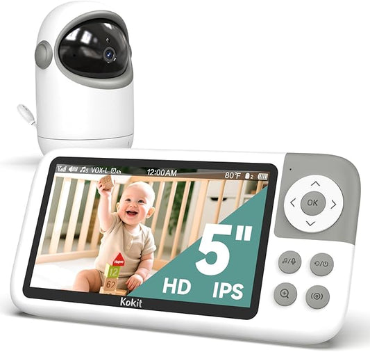 5'' Video Baby Monitor with Camera and Audio,36-Hrs Battery Life,HD Camera Remote Pan Tilt 3X Zoom,Long Range Baby Monitor No WiFi,Night Vision,Portable,2-Way Talk,VOX-Saving Power IPS Screen