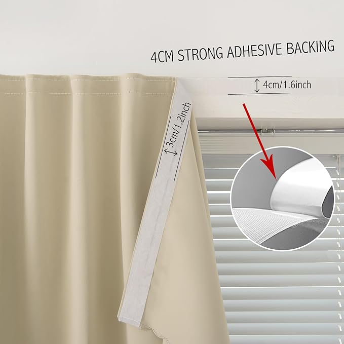 Self Adhesive Portable Blackout Curtains for Bedroom Easy to Install Window Thermal Lnsulated Kitchen Room Darkening Small Window Curtains, Cortinas Para Cuarto, 47"W X 59"L, Beige, 1 Panel