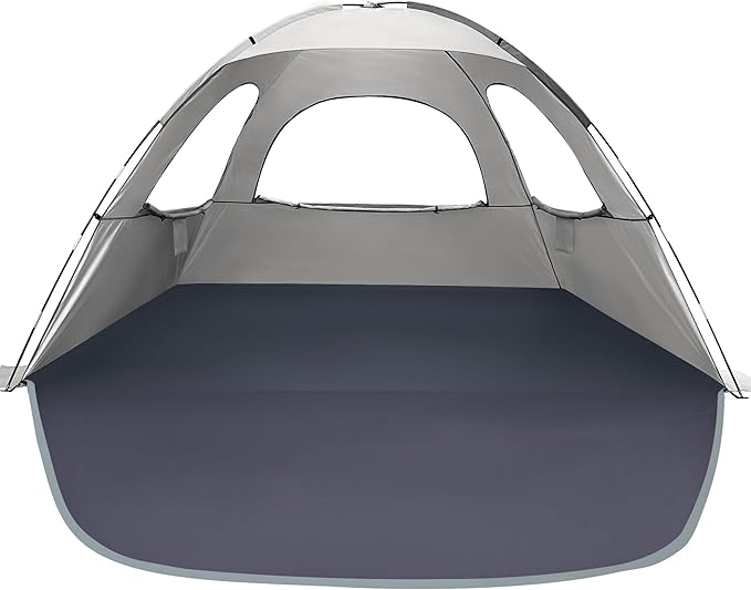 WhiteFang Beach Tent Anti-UV Portable Sun Shade Shelter for 3/4/6/8 Person, Extendable Floor with 3 Ventilating Mesh Windows Plus Carrying Bag, Stakes and Guy Lines
