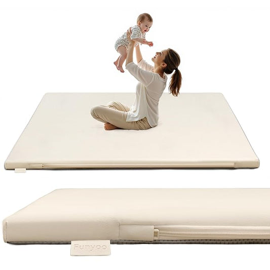 Padded 71" ×59" Large Baby Play Mat for Floor, 1.3" Thick Foam Mat with Soft Vegan Leather, Baby Tummy Time Playmat for Safe Play Area, Non-Slip Bottom, Fits 71" x59" Playpens