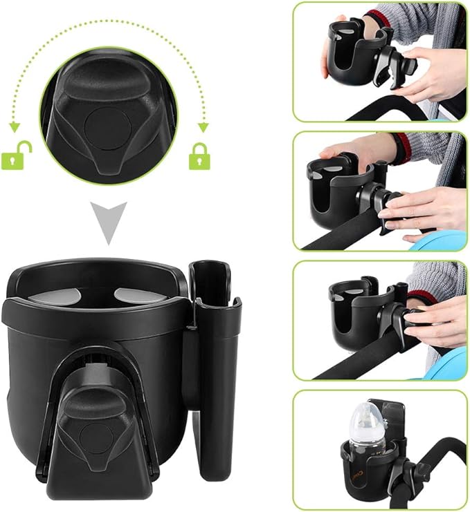 Accmor Stroller Cup Holder with Phone Holder, Bike Cup Holder, Universal Cup Holder for Uppababy Nuna Doona Strollers, 2-in-1 Cup Phone Holder for Stroller, Bike, Wheelchair, Walker, Scooter