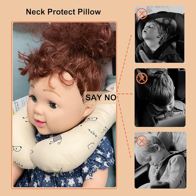 Baby Neck Pillows, Comfortable Baby Travel Head Neck Support for Car Seat Stroller Pushchair, Soft PP Cotton Travel Cushion for 0-1 Year Old Toddler Infant Newborn, Dogs